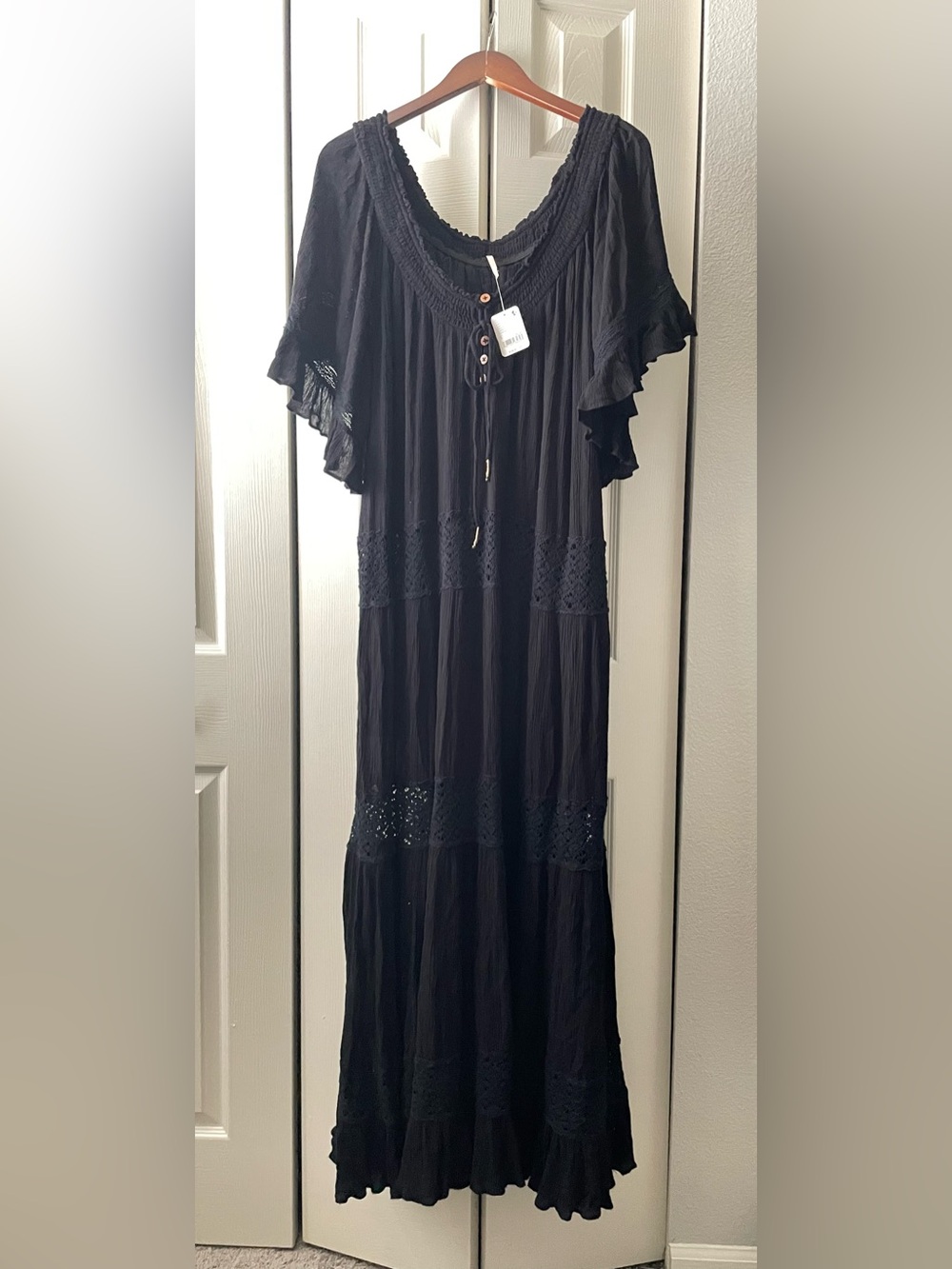 Free People Black Crochet-Trim Maxi Dress